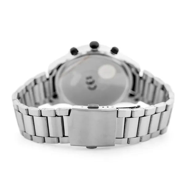 Perfect férfi kronográf karóra 44 mm, fekete számlap, ezüst fém szíj, kvarc
