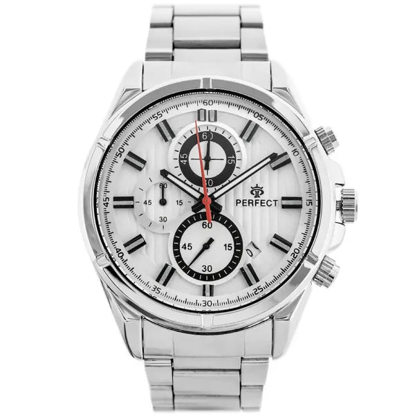 Perfect CH03M férfi kronográf karóra, ezüst, Miyota kvarc, fém szíj, 44 mm