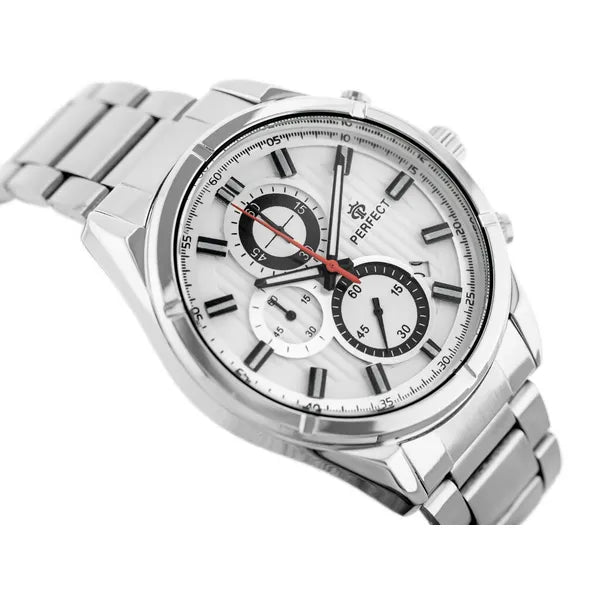 Perfect CH03M férfi kronográf karóra, ezüst, Miyota kvarc, fém szíj, 44 mm