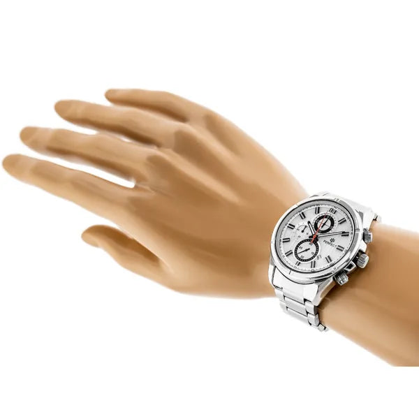 Perfect CH03M férfi kronográf karóra, ezüst, Miyota kvarc, fém szíj, 44 mm