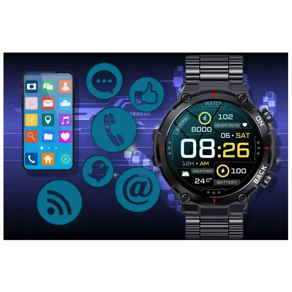 Gravity GT8-2 férfi GPS okosóra, 1.32" IPS, IP67, acél szíj, fekete