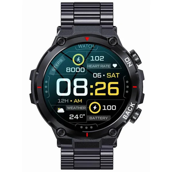 Gravity GT8-2 férfi GPS okosóra, 1.32" IPS, IP67, acél szíj, fekete