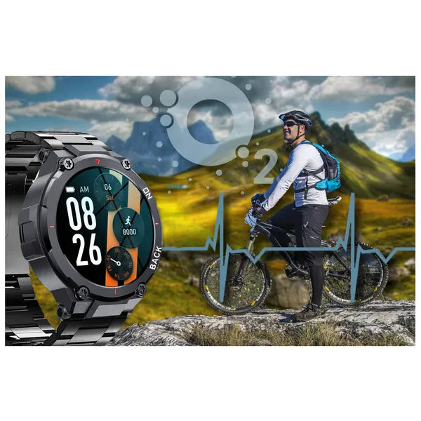 Gravity GT8-2 férfi GPS okosóra, 1.32" IPS, IP67, acél szíj, fekete