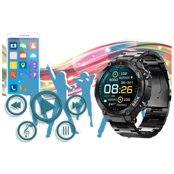 Gravity GT8-2 férfi GPS okosóra, 1.32" IPS, IP67, acél szíj, fekete