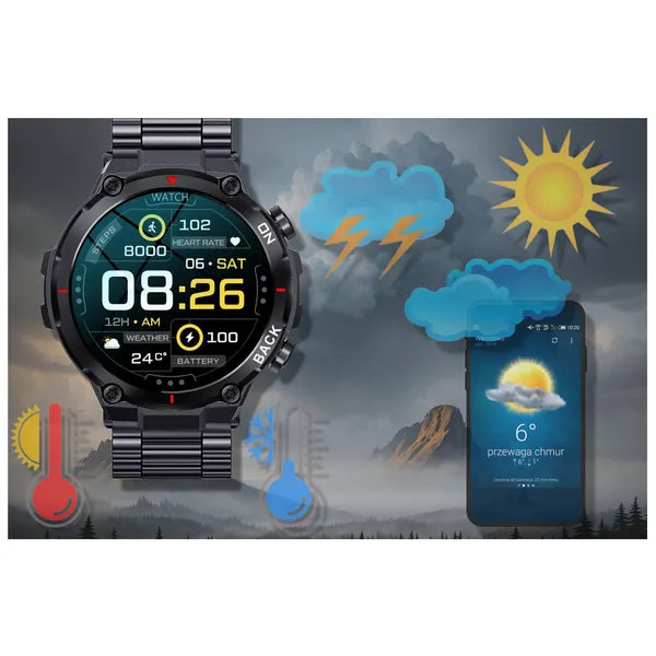 Gravity GT8-2 férfi GPS okosóra, 1.32" IPS, IP67, acél szíj, fekete