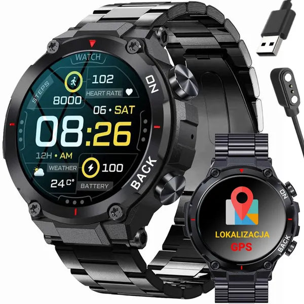 Gravity GT8-2 férfi GPS okosóra, 1.32" IPS, IP67, acél szíj, fekete