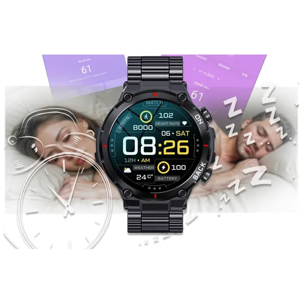 Gravity GT8-2 férfi GPS okosóra, 1.32" IPS, IP67, acél szíj, fekete