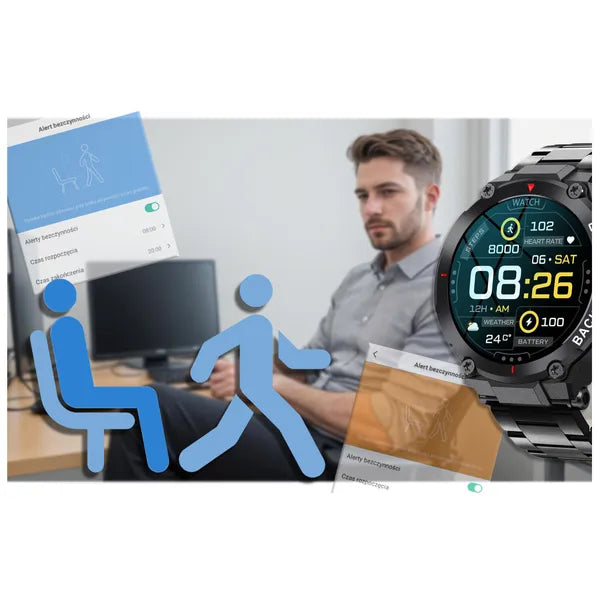 Gravity GT8-2 férfi GPS okosóra, 1.32" IPS, IP67, acél szíj, fekete