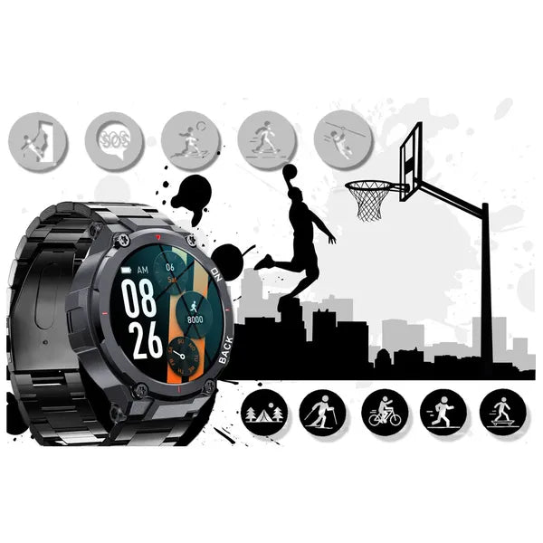 Gravity GT8-2 férfi GPS okosóra, 1.32" IPS, IP67, acél szíj, fekete