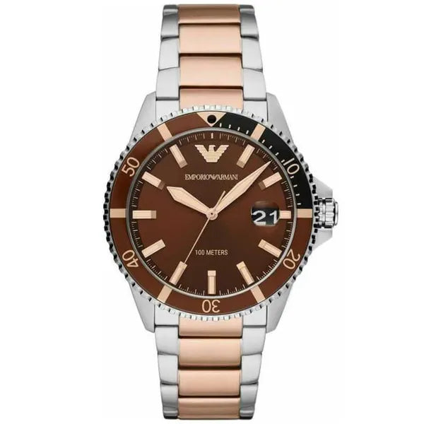 Emporio Armani AR11340 férfi kvarc karóra, acélcsat, barna számlap, WR100