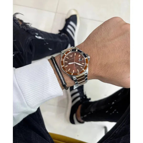 Emporio Armani AR11340 férfi kvarc karóra, acélcsat, barna számlap, WR100