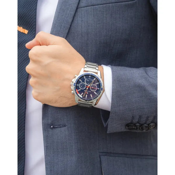 Tommy Hilfiger Mason 1791788 férfi karóra, 46 mm, acél szíj, kék számlap, WR30