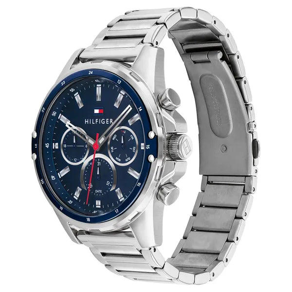 Tommy Hilfiger Mason 1791788 férfi karóra, 46 mm, acél szíj, kék számlap, WR30