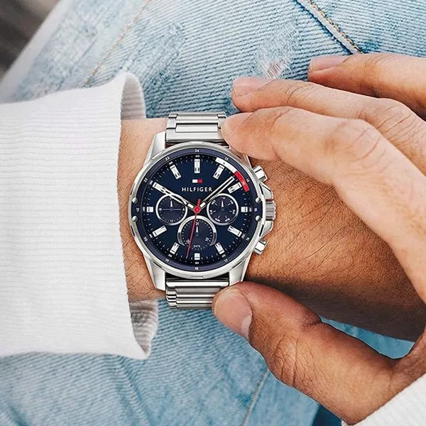 Tommy Hilfiger Mason 1791788 férfi karóra, 46 mm, acél szíj, kék számlap, WR30