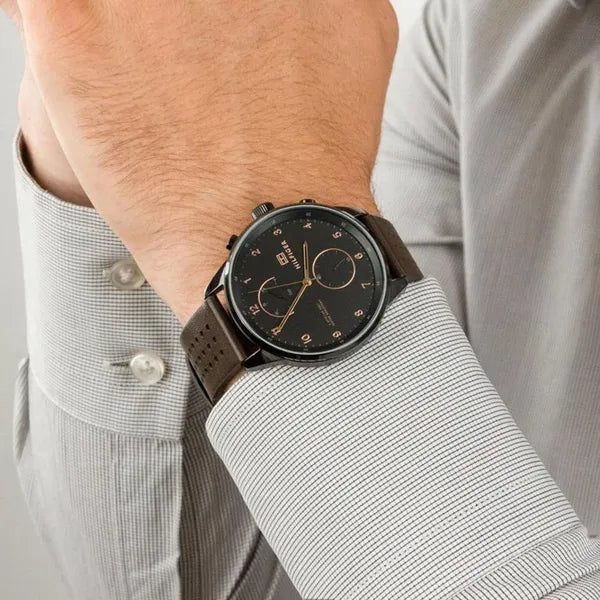 Tommy Hilfiger Chase 1791577 férfi karóra, fekete tok, barna bőr, WR50, kvarc