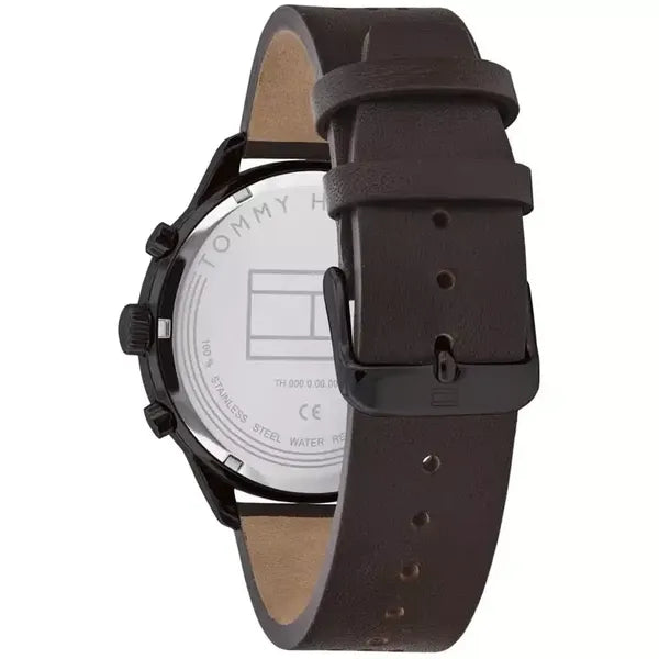 Tommy Hilfiger Chase 1791577 férfi karóra, fekete tok, barna bőr, WR50, kvarc