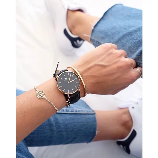 Daniel Wellington női óra Classic Petite 32 mm, fekete/rózsaarany, bőrszíj