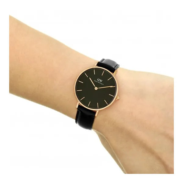 Daniel Wellington női óra Classic Petite 32 mm, fekete/rózsaarany, bőrszíj