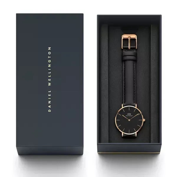 Daniel Wellington női óra Classic Petite 32 mm, fekete/rózsaarany, bőrszíj