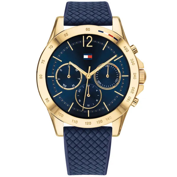 Tommy Hilfiger Haven 1782198 női karóra, 40 mm, arany tok, kék szilikon szíj