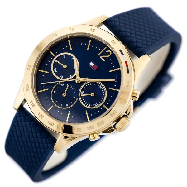 Tommy Hilfiger Haven 1782198 női karóra, 40 mm, arany tok, kék szilikon szíj