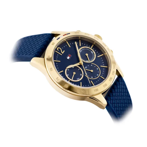 Tommy Hilfiger Haven 1782198 női karóra, 40 mm, arany tok, kék szilikon szíj