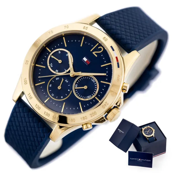 Tommy Hilfiger Haven 1782198 női karóra, 40 mm, arany tok, kék szilikon szíj