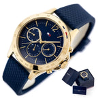 Tommy Hilfiger Haven 1782198 női karóra, 40 mm, arany tok, kék szilikon szíj