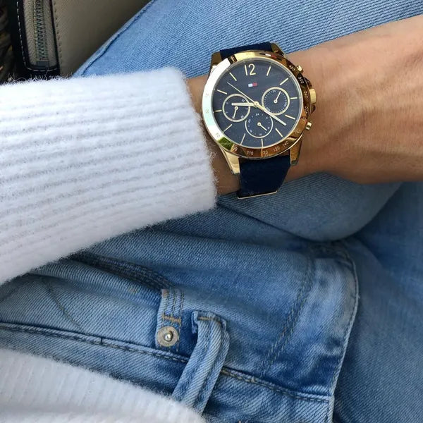 Tommy Hilfiger Haven 1782198 női karóra, 40 mm, arany tok, kék szilikon szíj