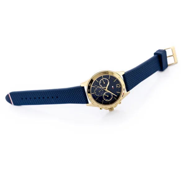 Tommy Hilfiger Haven 1782198 női karóra, 40 mm, arany tok, kék szilikon szíj