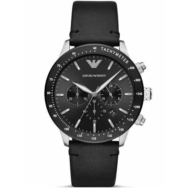 Emporio Armani AR11243 Mario férfi kronográf kvarcóra, 43 mm, fekete bőr