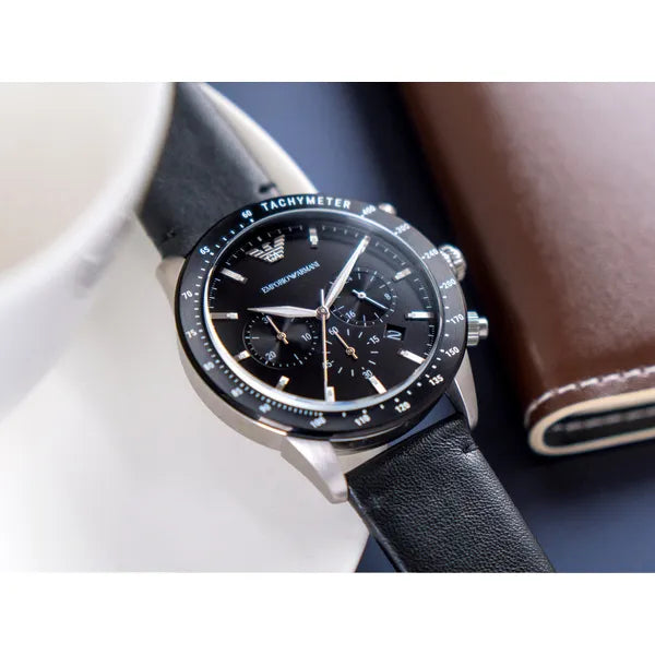 Emporio Armani AR11243 Mario férfi kronográf kvarcóra, 43 mm, fekete bőr