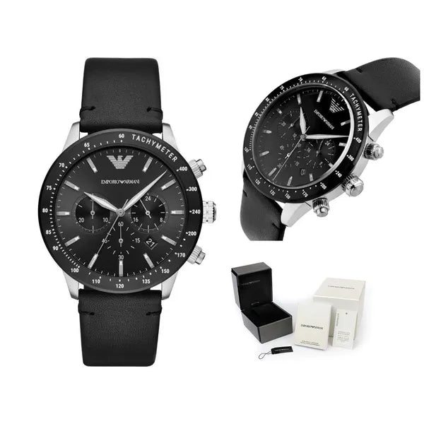 Emporio Armani AR11243 Mario férfi kronográf kvarcóra, 43 mm, fekete bőr