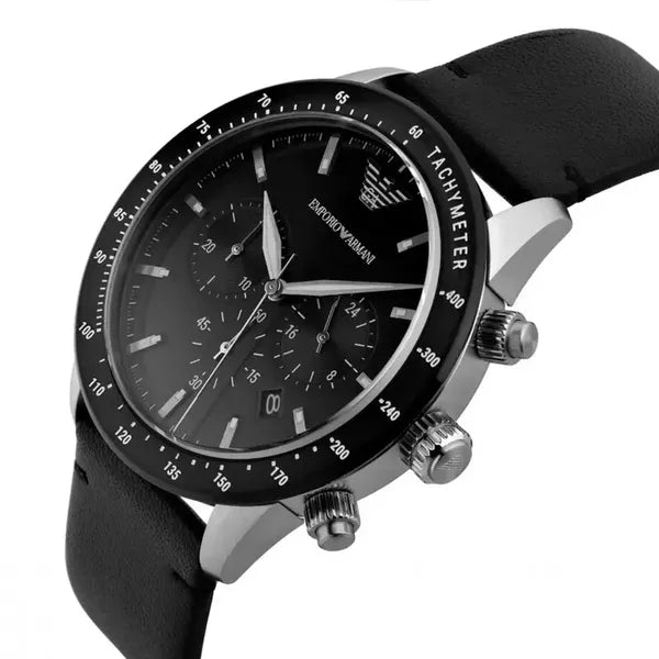 Emporio Armani AR11243 Mario férfi kronográf kvarcóra, 43 mm, fekete bőr