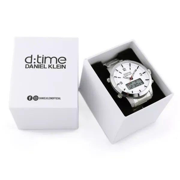 Daniel Klein D:Time 12641-1 férfi analóg‑digitális karóra, ezüst, fehér számlap