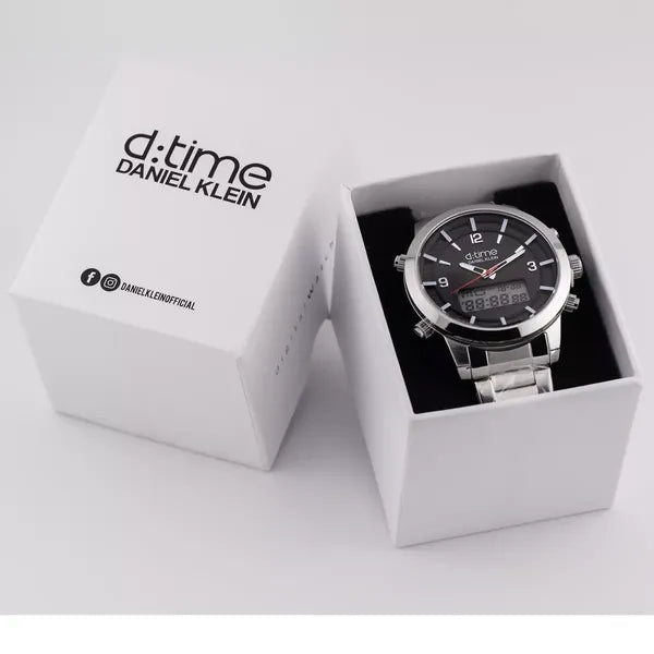 Daniel Klein D:Time 12641-2 férfi analóg-digitális karóra, fekete számlap, ezüst fém