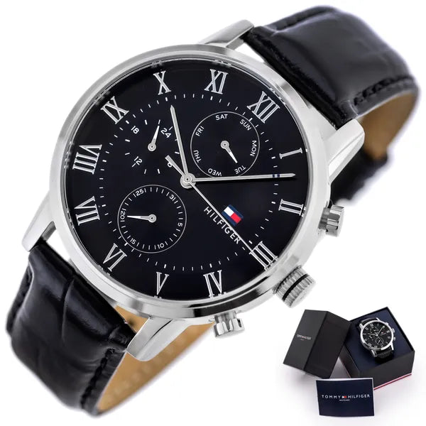 Tommy Hilfiger Kane 1791401 férfi karóra, fekete bőr, 44 mm, WR30