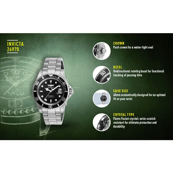 Invicta Pro Diver 26970 férfi búváróra, 40 mm, WR200, kvarc, acél