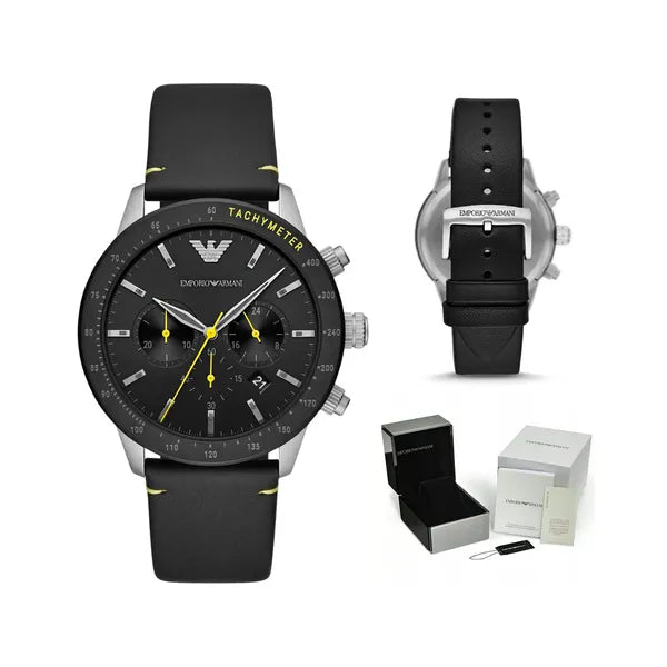 Emporio Armani AR11325 férfi kronográf óra, fekete számlap, bőr szíj 43 mm