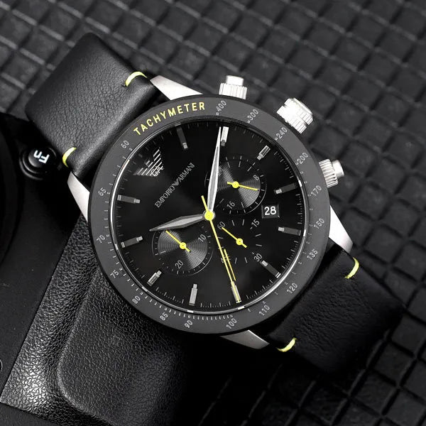 Emporio Armani AR11325 férfi kronográf óra, fekete számlap, bőr szíj 43 mm