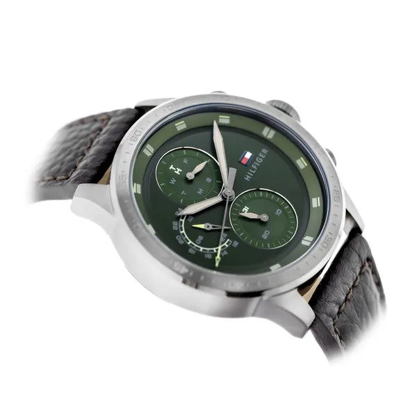 Tommy Hilfiger 1791809 férfi karóra, zöld számlap, barna bőrszíj, 46 mm, 5 ATM
