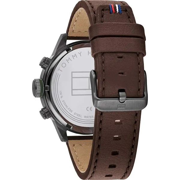 Tommy Hilfiger 1791809 férfi karóra, zöld számlap, barna bőrszíj, 46 mm, 5 ATM