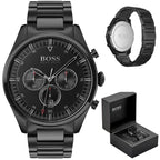 Hugo Boss Pioneer férfi karóra, fekete, kronográf, acél, 44 mm, WR50