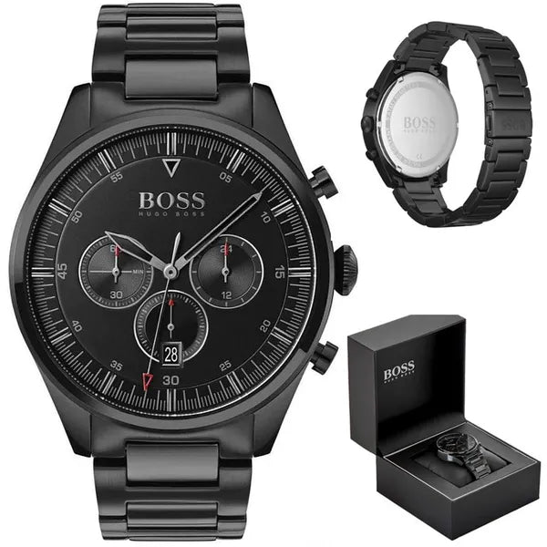 Hugo Boss Pioneer férfi karóra, fekete, kronográf, acél, 44 mm, WR50