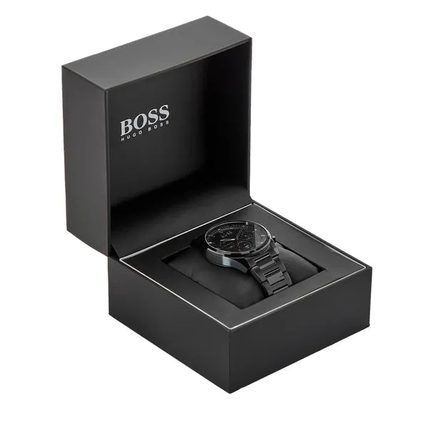 Hugo Boss Pioneer férfi karóra, fekete, kronográf, acél, 44 mm, WR50