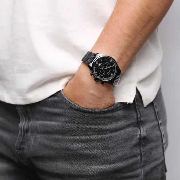 Hugo Boss Pioneer férfi karóra, fekete, kronográf, acél, 44 mm, WR50