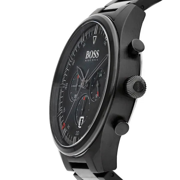 Hugo Boss Pioneer férfi karóra, fekete, kronográf, acél, 44 mm, WR50