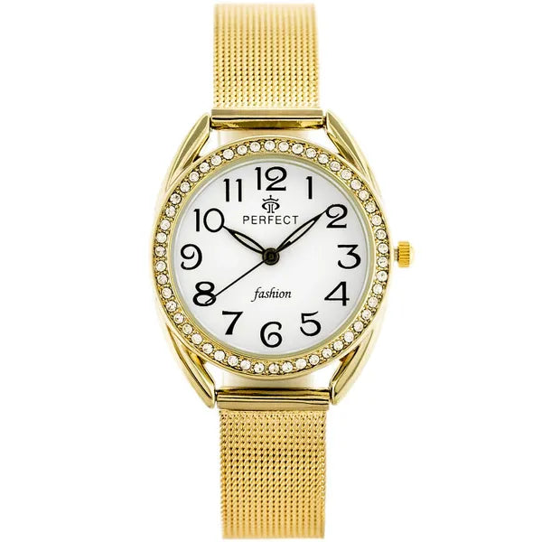 Női kvarc karóra, arany fémszíj, 30 mm, fehér számlap, WR30, díszdoboz