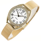 Női kvarc karóra, arany fémszíj, 30 mm, fehér számlap, WR30, díszdoboz