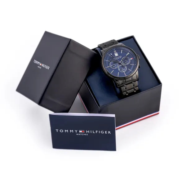 Tommy Hilfiger Kyle 1791633 férfi karóra, fekete acél, kék számlap, 44 mm
